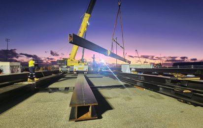 Piles are fabricated and pre-assembled at the Australian Marine Complex (AMC) in Henderson and stacked carefully prior to transport